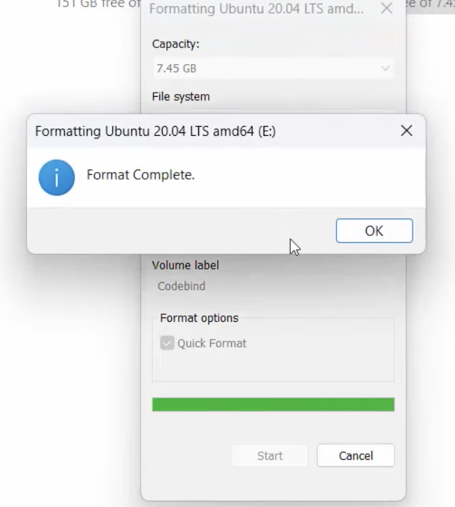 process will erase and set up the drive